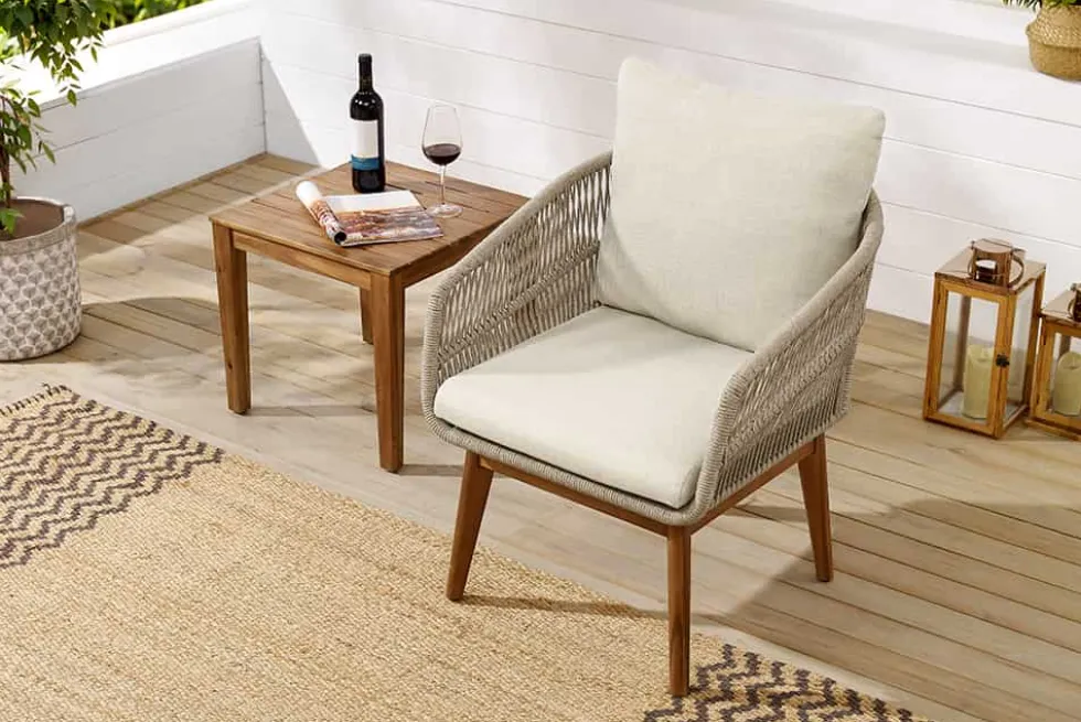 Outdoor Gartenlounge ROPE natur taupe Akazie 2er-Sitzgruppe inkl. Tisch und Kissen