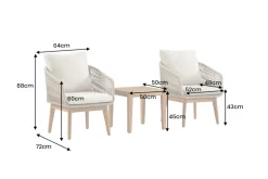Outdoor Gartenlounge ROPE natur taupe Akazie 2er-Sitzgruppe inkl. Tisch und Kissen