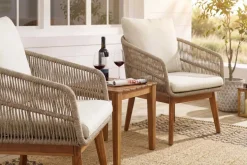 Outdoor Gartenlounge ROPE natur taupe Akazie 2er-Sitzgruppe inkl. Tisch und Kissen