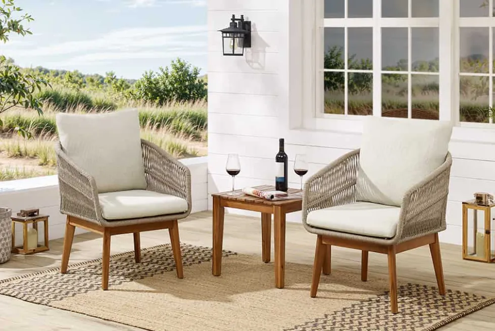 Outdoor Gartenlounge ROPE natur taupe Akazie 2er-Sitzgruppe inkl. Tisch und Kissen