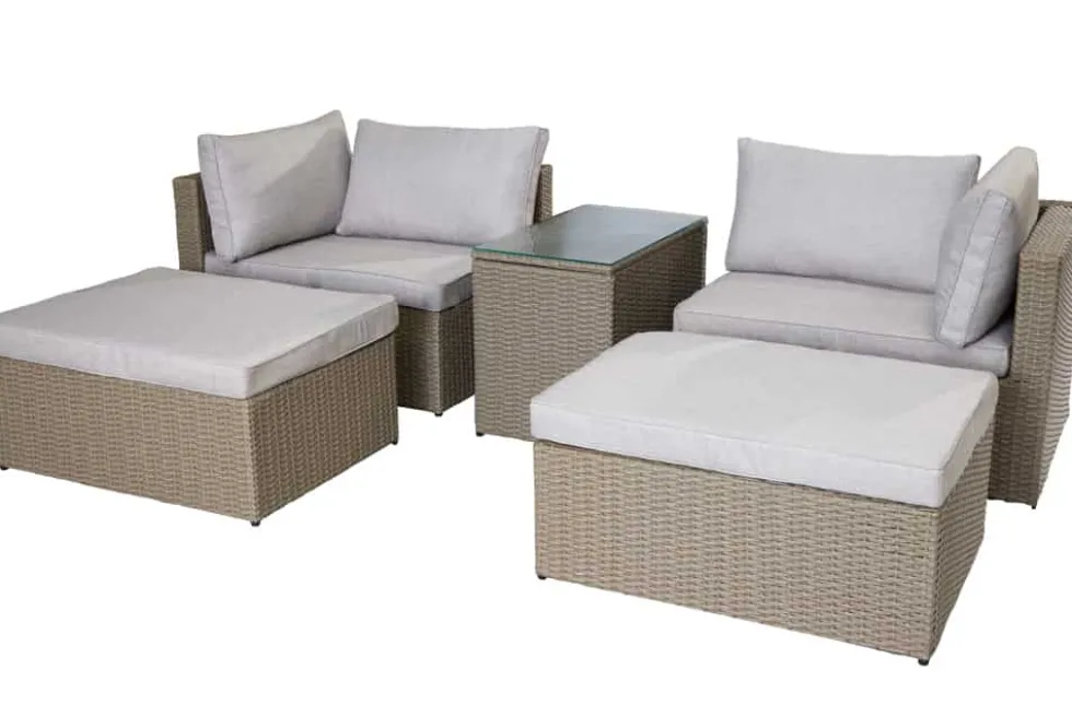 Outdoor Gartenlounge Set XXL MODULAR natur Polyrattan Sitzgruppe wetterfest inkl. Kissen