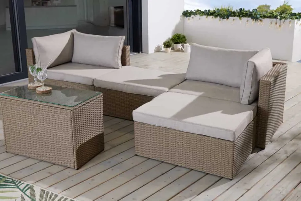 Outdoor Gartenlounge Set XXL MODULAR natur Polyrattan Sitzgruppe wetterfest inkl. Kissen