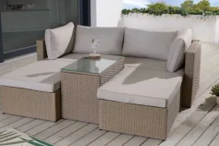 Outdoor Gartenlounge Set XXL MODULAR natur Polyrattan Sitzgruppe wetterfest inkl. Kissen