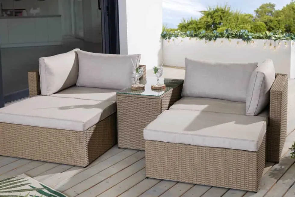 Outdoor Gartenlounge Set XXL MODULAR natur Polyrattan Sitzgruppe wetterfest inkl. Kissen