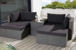 Outdoor Gartenlounge Set XXL MODULAR grau Polyrattan Sitzgruppe wetterfest inkl. Kissen
