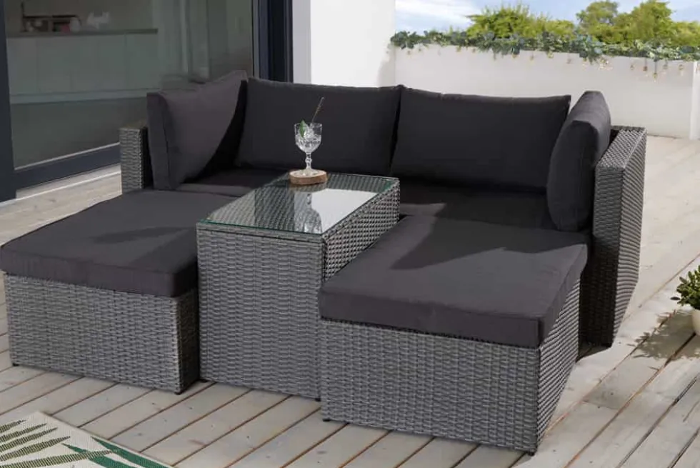 Outdoor Gartenlounge Set XXL MODULAR grau Polyrattan Sitzgruppe wetterfest inkl. Kissen