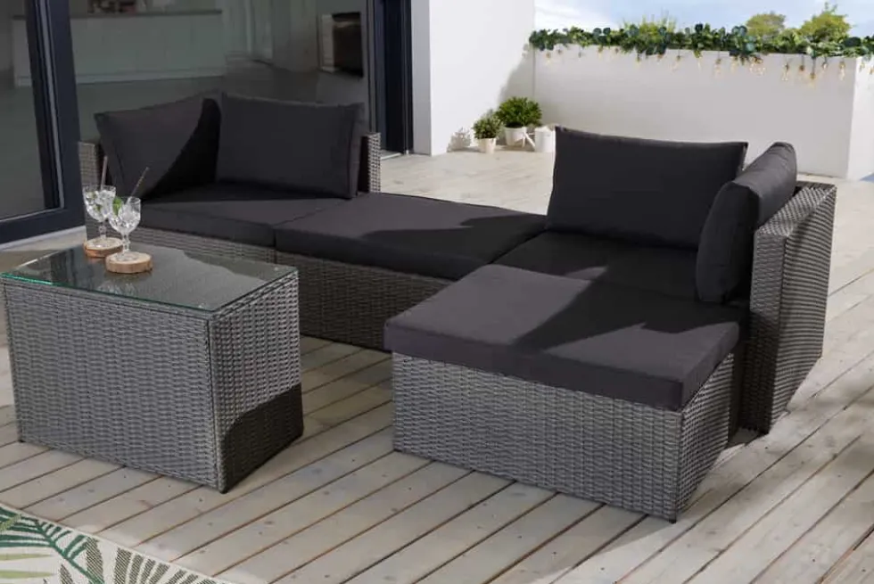 Outdoor Gartenlounge Set XXL MODULAR grau Polyrattan Sitzgruppe wetterfest inkl. Kissen