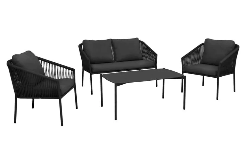 Outdoor Garten-Sitzgruppe AIRE ROPE anthrazit wetterfest inkl. Tisch und Kissen
