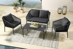 Outdoor Garten-Sitzgruppe AIRE ROPE anthrazit wetterfest inkl. Tisch und Kissen