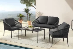 Outdoor Garten-Sitzgruppe AIRE ROPE anthrazit wetterfest inkl. Tisch und Kissen