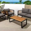Outdoor Garten-Sitzgruppe PURE grau natur Akazie schwarz Metall inkl. Tisch Sitzpolster
