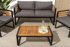 Outdoor Garten-Sitzgruppe PURE grau natur Akazie schwarz Metall inkl. Tisch Sitzpolster