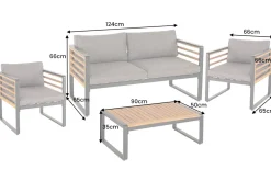 Outdoor Garten-Sitzgruppe PURE grau natur Akazie schwarz Metall inkl. Tisch Sitzpolster