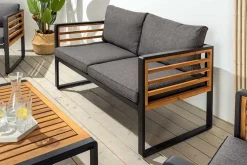 Outdoor Garten-Sitzgruppe PURE grau natur Akazie schwarz Metall inkl. Tisch Sitzpolster