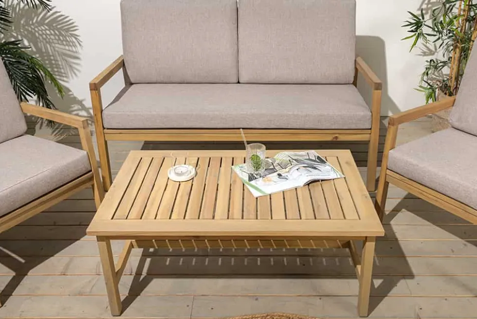 Outdoor Garten-Sitzgruppe BALI 110cm natur beige Akazie Massivholz wetterfest