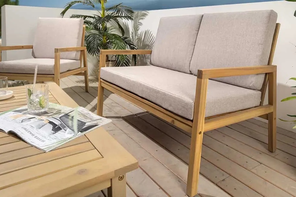 Outdoor Garten-Sitzgruppe BALI 110cm natur beige Akazie Massivholz wetterfest