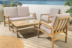 Outdoor Garten-Sitzgruppe BALI 110cm natur beige Akazie Massivholz wetterfest