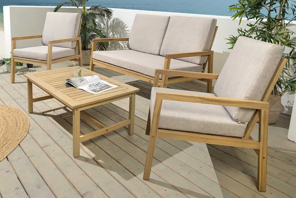 Outdoor Garten-Sitzgruppe BALI 110cm natur beige Akazie Massivholz wetterfest
