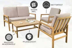 Outdoor Garten-Sitzgruppe BALI 110cm natur beige Akazie Massivholz wetterfest