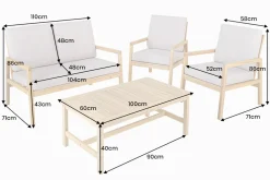 Outdoor Garten-Sitzgruppe BALI 110cm natur beige Akazie Massivholz wetterfest