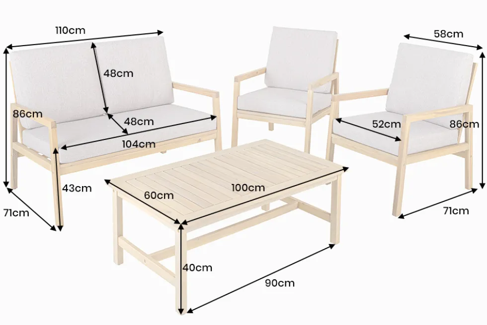 Outdoor Garten-Sitzgruppe BALI 110cm natur beige Akazie Massivholz wetterfest