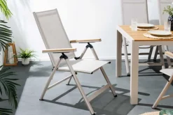 Outdoor Gartenstuhl DESIGNO taupe Aluminium klappbar wetterfest Hochlehner