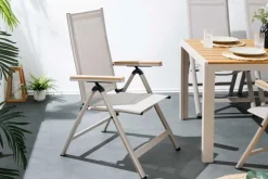 Outdoor Gartenstuhl DESIGNO taupe Aluminium klappbar wetterfest Hochlehner