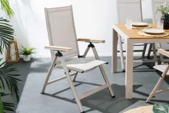 Outdoor Gartenstuhl DESIGNO taupe Aluminium klappbar wetterfest Hochlehner