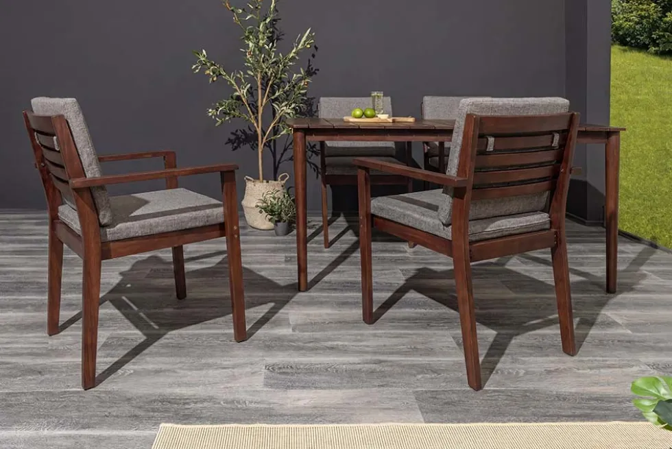Outdoor Gartenstuhl KOPENHAGEN anthrazit braun Akazie honey finish inkl. Kissen stapelbar