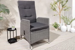 Outdoor Gartenstuhl SYLT grau Polyrattan Hochlehner mit Armlehne verstellbar wetterfest