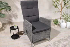 Outdoor Gartenstuhl SYLT grau Polyrattan Hochlehner mit Armlehne verstellbar wetterfest