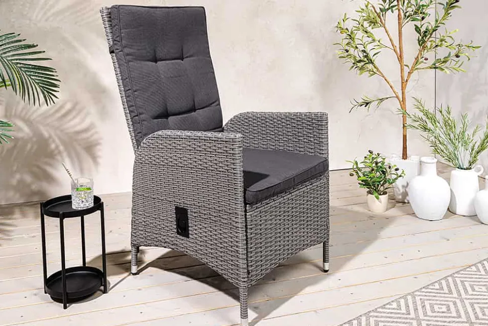 Outdoor Gartenstuhl SYLT grau Polyrattan Hochlehner mit Armlehne verstellbar wetterfest
