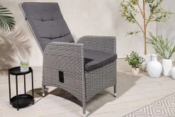 Outdoor Gartenstuhl SYLT grau Polyrattan Hochlehner mit Armlehne verstellbar wetterfest