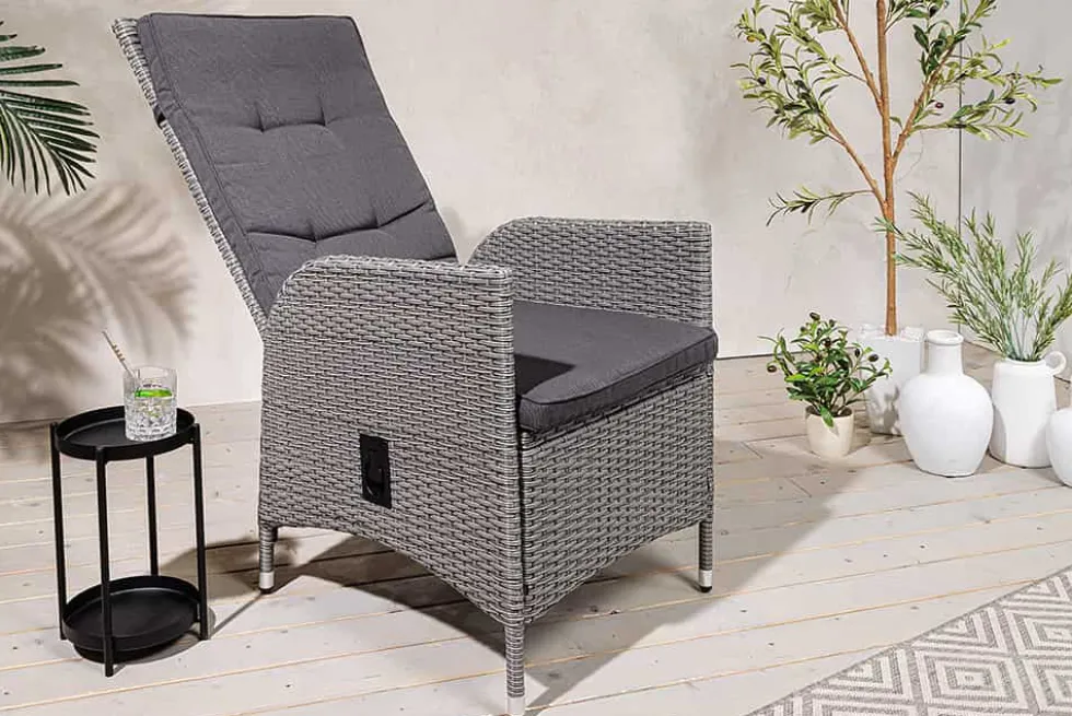Outdoor Gartenstuhl SYLT grau Polyrattan Hochlehner mit Armlehne verstellbar wetterfest