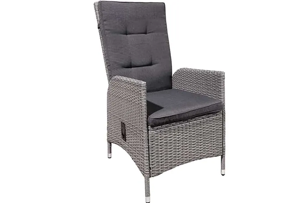 Outdoor Gartenstuhl SYLT grau Polyrattan Hochlehner mit Armlehne verstellbar wetterfest