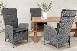 Outdoor Gartenstuhl SYLT grau Polyrattan Hochlehner mit Armlehne verstellbar wetterfest