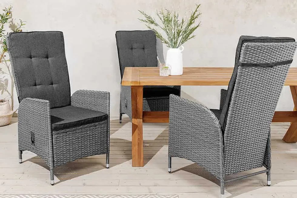 Outdoor Gartenstuhl SYLT grau Polyrattan Hochlehner mit Armlehne verstellbar wetterfest