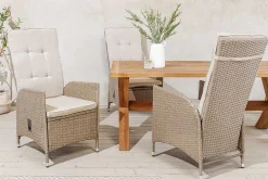 Outdoor Gartenstuhl SYLT natur beige Polyrattan Hochlehner mit Armlehne verstellbar wetterfest
