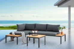 Outdoor Gartentisch ORLANDO LOUNGE 60cm anthrazit natur Aluminium wetterfest