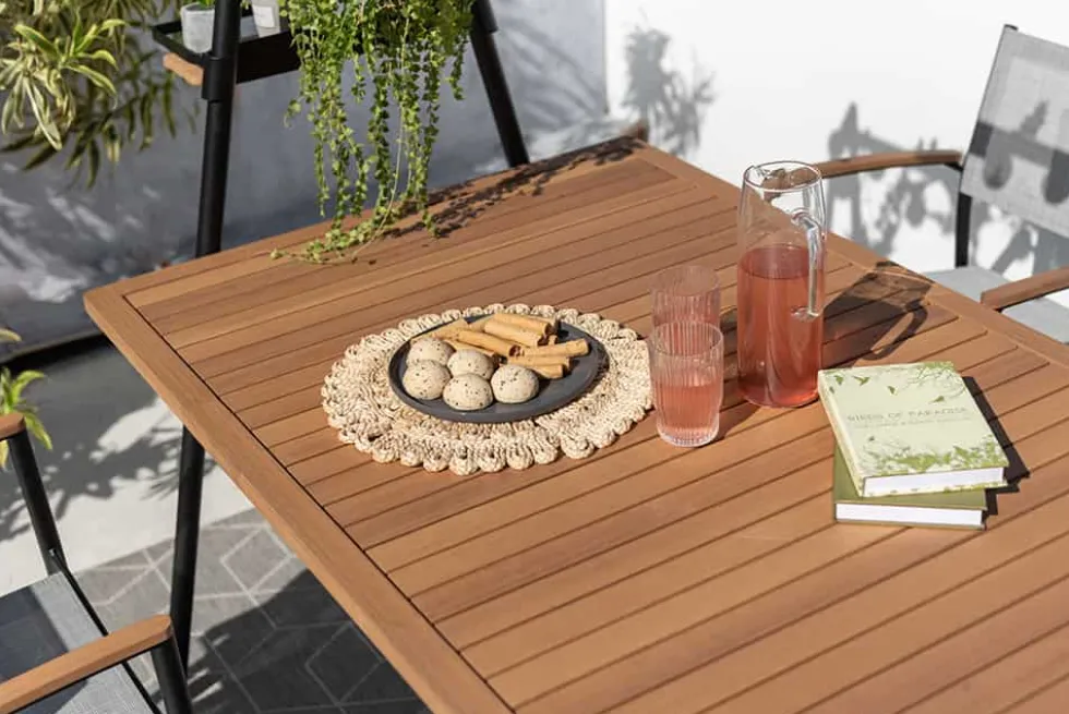 Outdoor Gartentisch RIO 190cm anthrazit Aluminium Massivholz mit Dekostange wetterfest