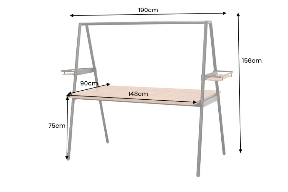 Outdoor Gartentisch RIO 190cm anthrazit Aluminium Massivholz mit Dekostange wetterfest