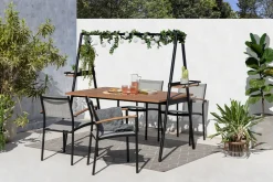 Outdoor Gartentisch RIO 190cm anthrazit Aluminium Massivholz mit Dekostange wetterfest