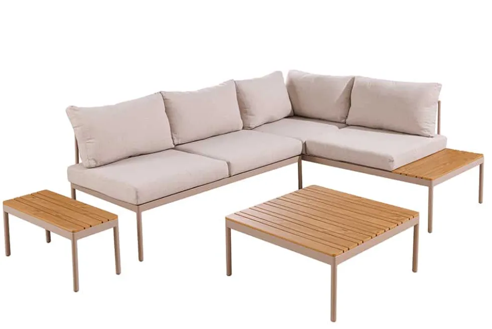 Outdoor Lounge MOBILE MODULAR greige Garten-Sitzgruppe inkl. Tisch und Kissen