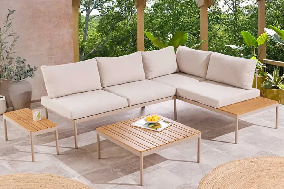 Outdoor Lounge MOBILE MODULAR greige Garten-Sitzgruppe inkl. Tisch und Kissen