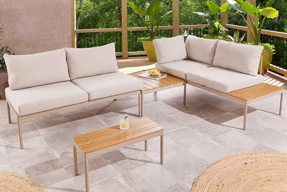 Outdoor Lounge MOBILE MODULAR greige Garten-Sitzgruppe inkl. Tisch und Kissen