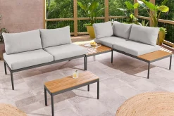 Outdoor Lounge MOBILE MODULAR anthrazit hellgrau Garten-Sitzgruppe inkl. Tisch und Kissen