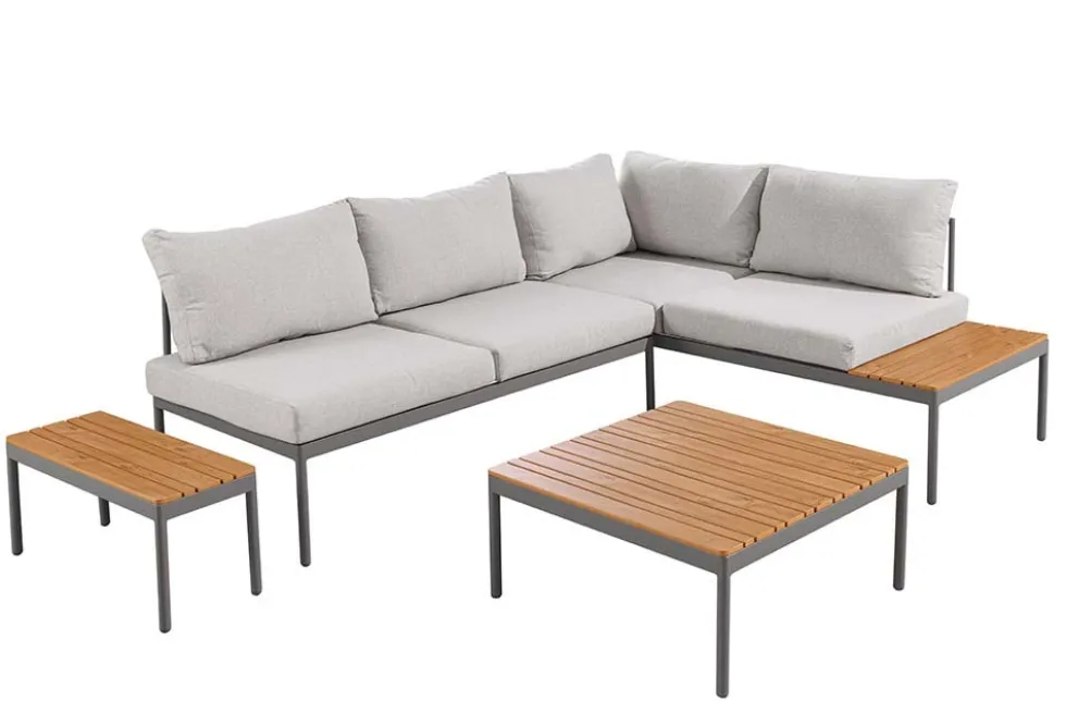 Outdoor Lounge MOBILE MODULAR anthrazit hellgrau Garten-Sitzgruppe inkl. Tisch und Kissen