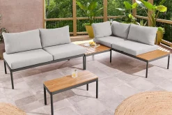 Outdoor Lounge MOBILE MODULAR anthrazit hellgrau Garten-Sitzgruppe inkl. Tisch und Kissen