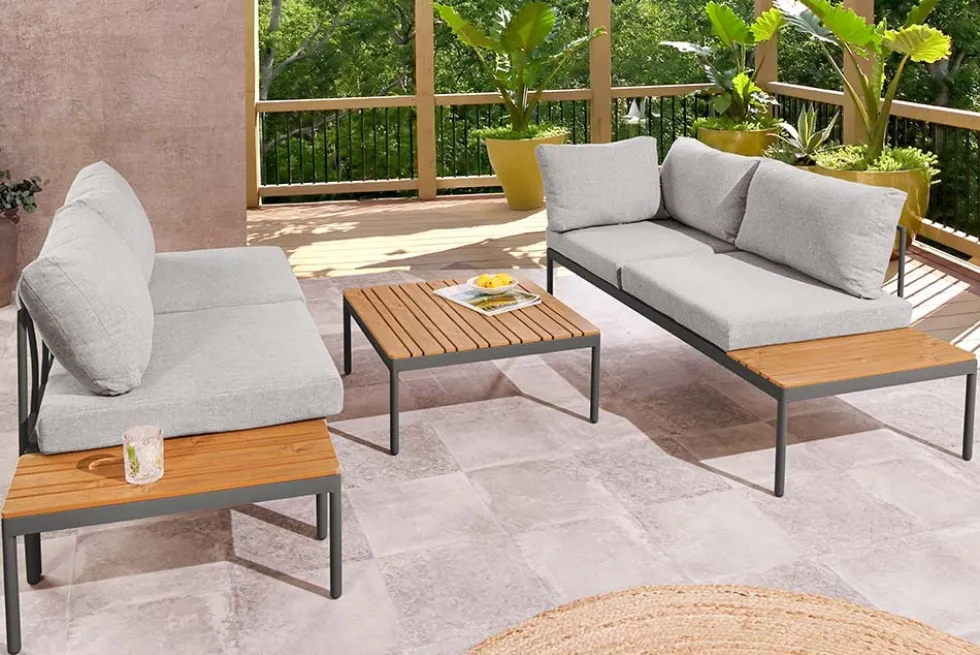 Outdoor Lounge MOBILE MODULAR anthrazit hellgrau Garten-Sitzgruppe inkl. Tisch und Kissen