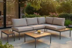 Outdoor Lounge MOBILE MODULAR anthrazit hellgrau Garten-Sitzgruppe inkl. Tisch und Kissen